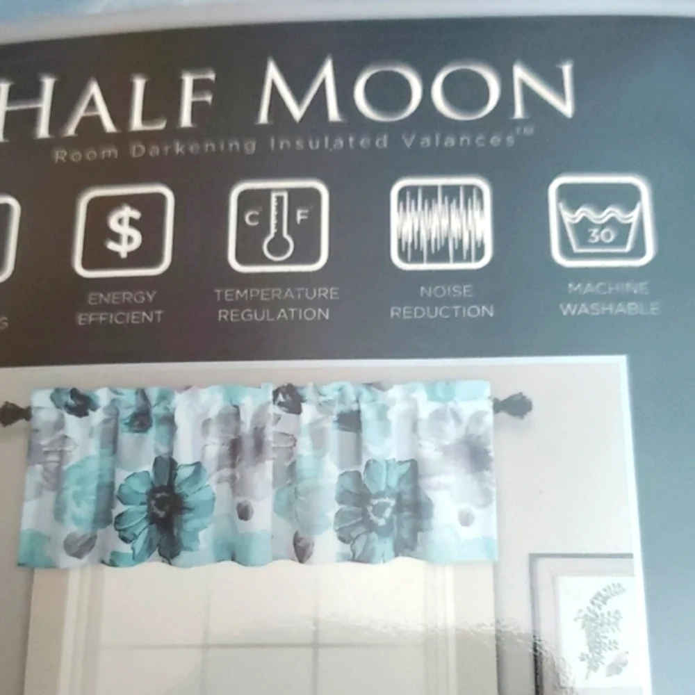 2 Half Moon Blue and White Valance Curtains 52x18x2